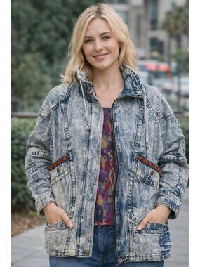 Vintage Womens 80’s Gitano Acid Wash Denim fleece lined Jean Jacket Coat L